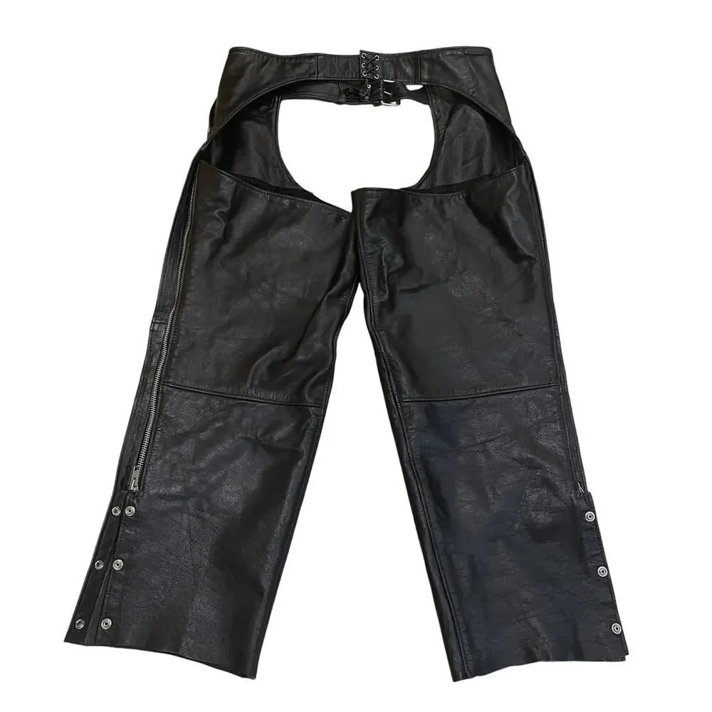 Vintage Leather Motorcycle Chaps | YKK Zippers, Mesh Lined, Adjustable Waist